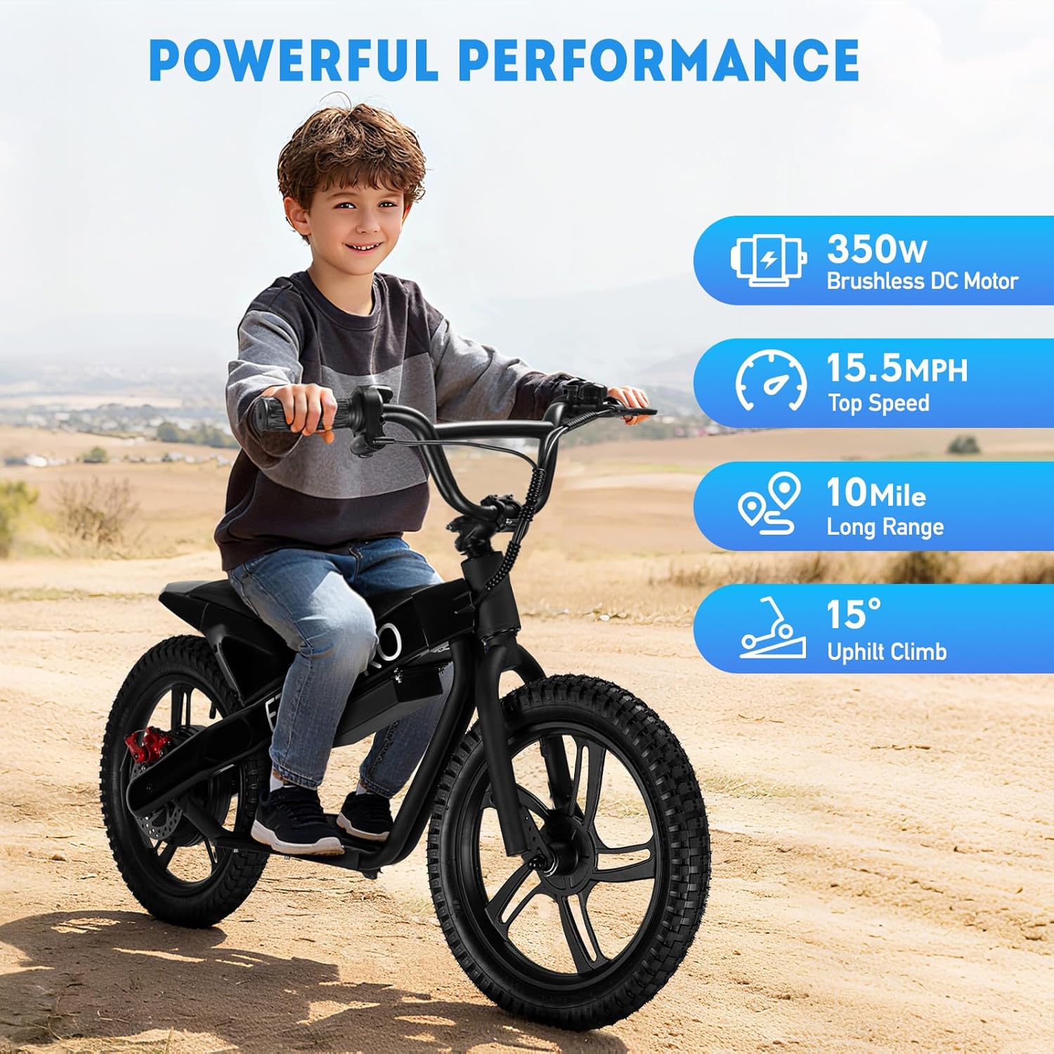 Kids Electric Bike, 350W Motor, 15.5 MPH, 36V 5.2Ah, 10 Miles, 16