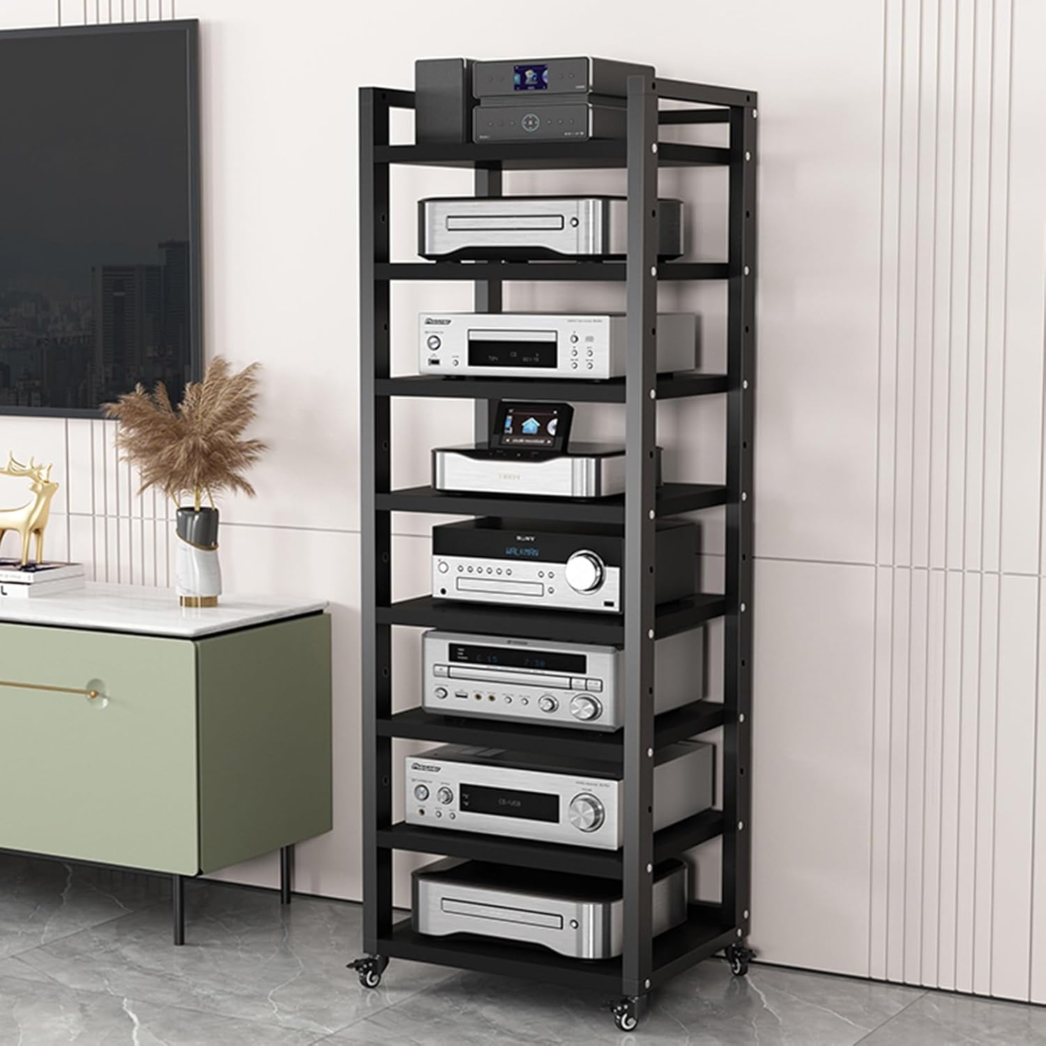 YLQFGUVWK 8-Tier AV Media Cabinet Stand Component Cabinet Removable Open Storage Rack with Height Adjustable Wooden Shelves for Home/Office/Audio Video (Color : Style 1