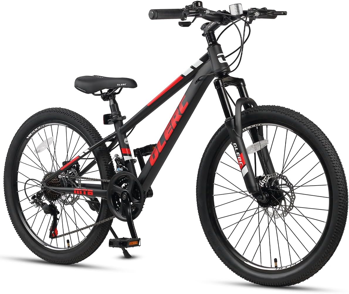 Glerc 20 24 Inch Kids Bike, Kids Mountain Bike for Boys and Girls Ages 6-14, 21-Speed Skyline Bicycle with Front Suspension and Disc Brakes, Multiple Colors