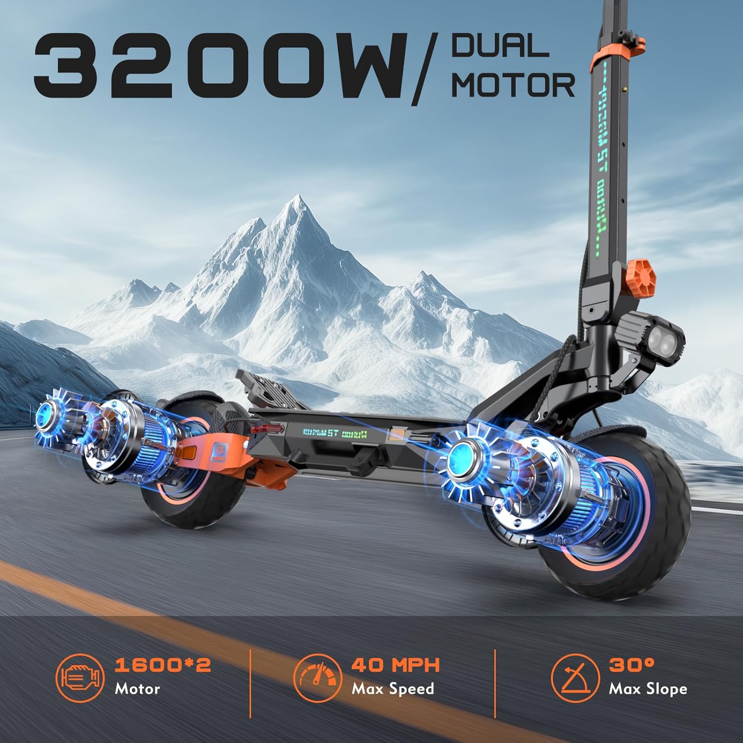 Electric Scooter， Adult Kick Scooter with Off Road Tires & Full Suspension, Foldable E Scooter with 1000W/1600W/3200W Motor Up to 35MPH & 50Miles Range, Adult Electric Scooter with Storage