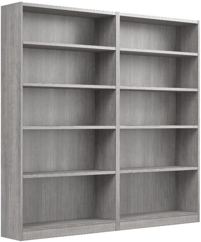 Pemberly Row Engineered Wood Universal Tall 5 Shelf Bookcase Set - Platinum Gray