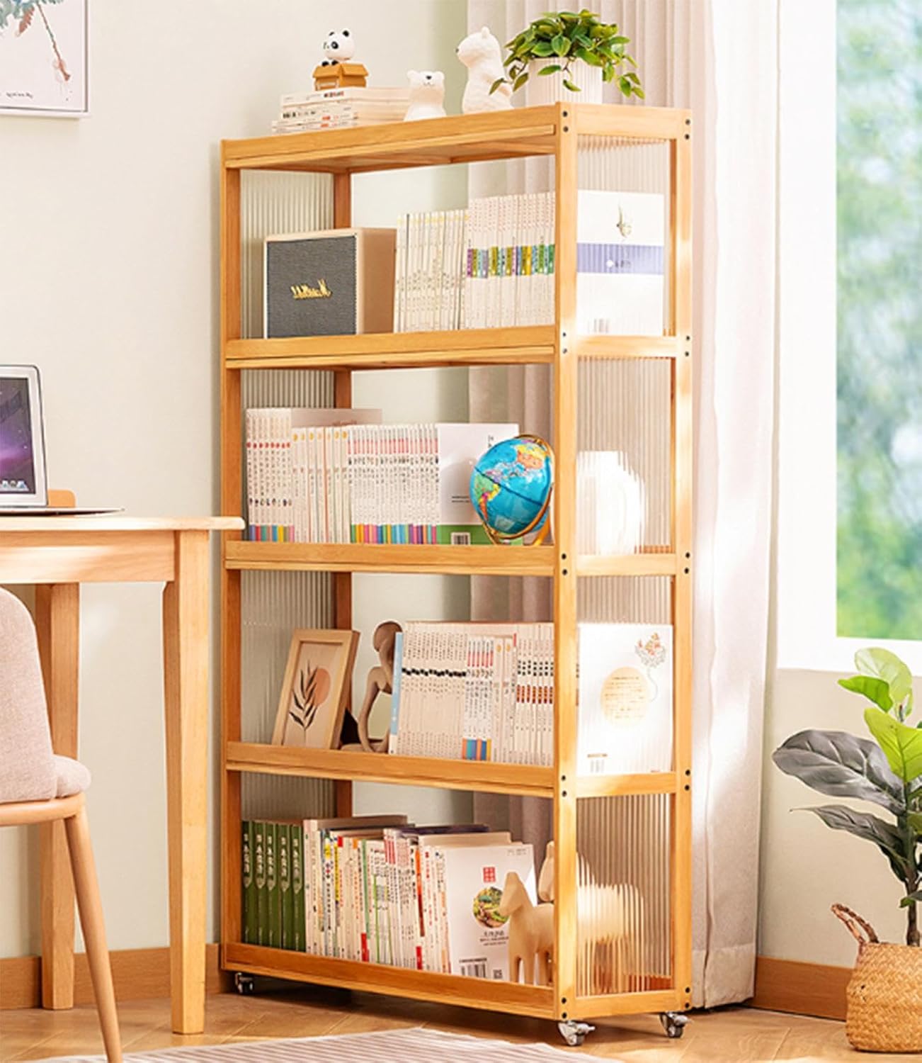 LOKORI Freestanding Bookshelf 4-Tier,Open Narrow Bookshelf Corner Bookcase Display Shelf,Books Storage Shelves for Living Room, Home Office and Bedroom,B