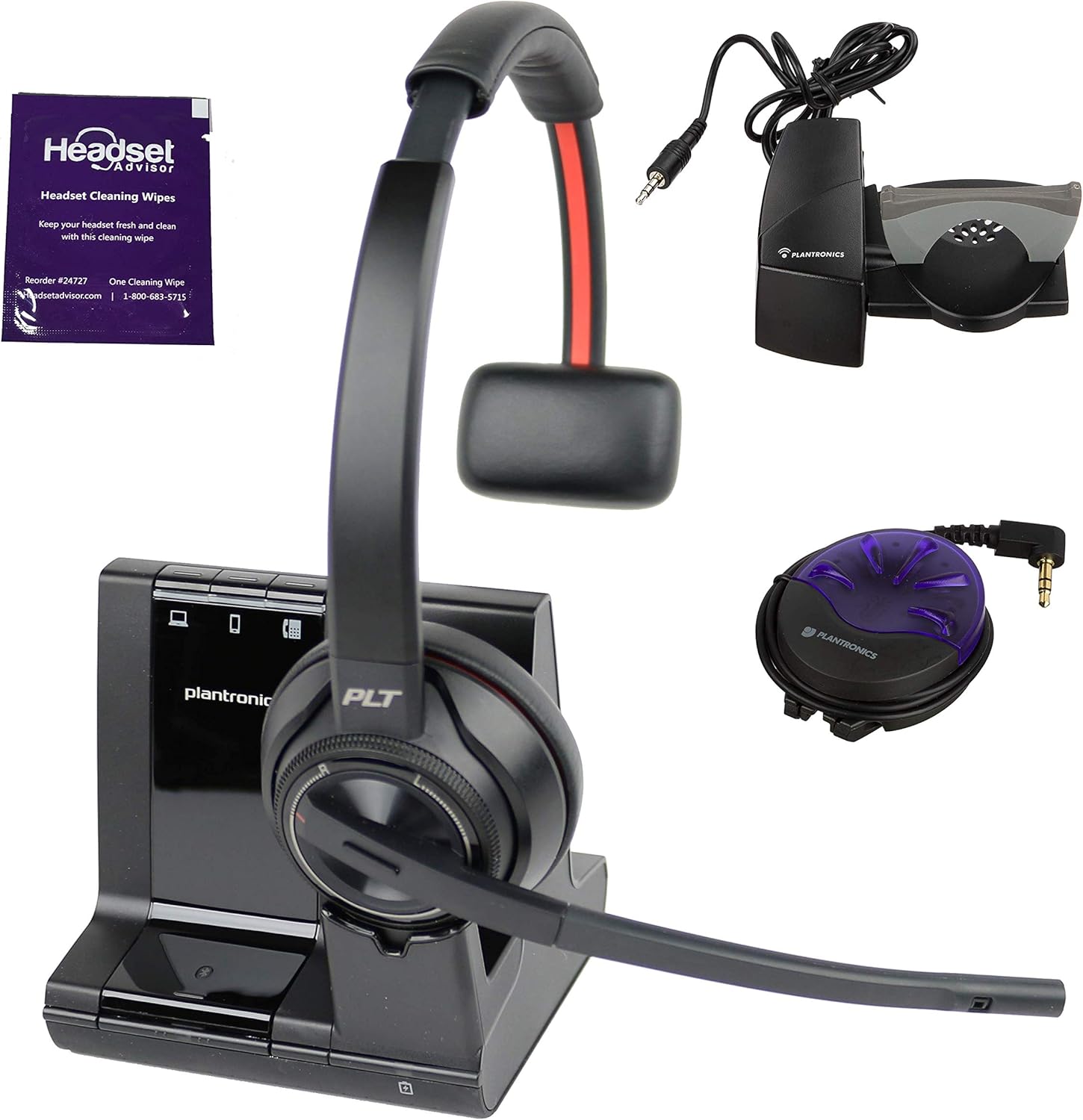 Plantronics Savi 8210 Wireless Headset System Bundle with Lifter, Busy Light and Headset Advisor Wipe- Professional Package