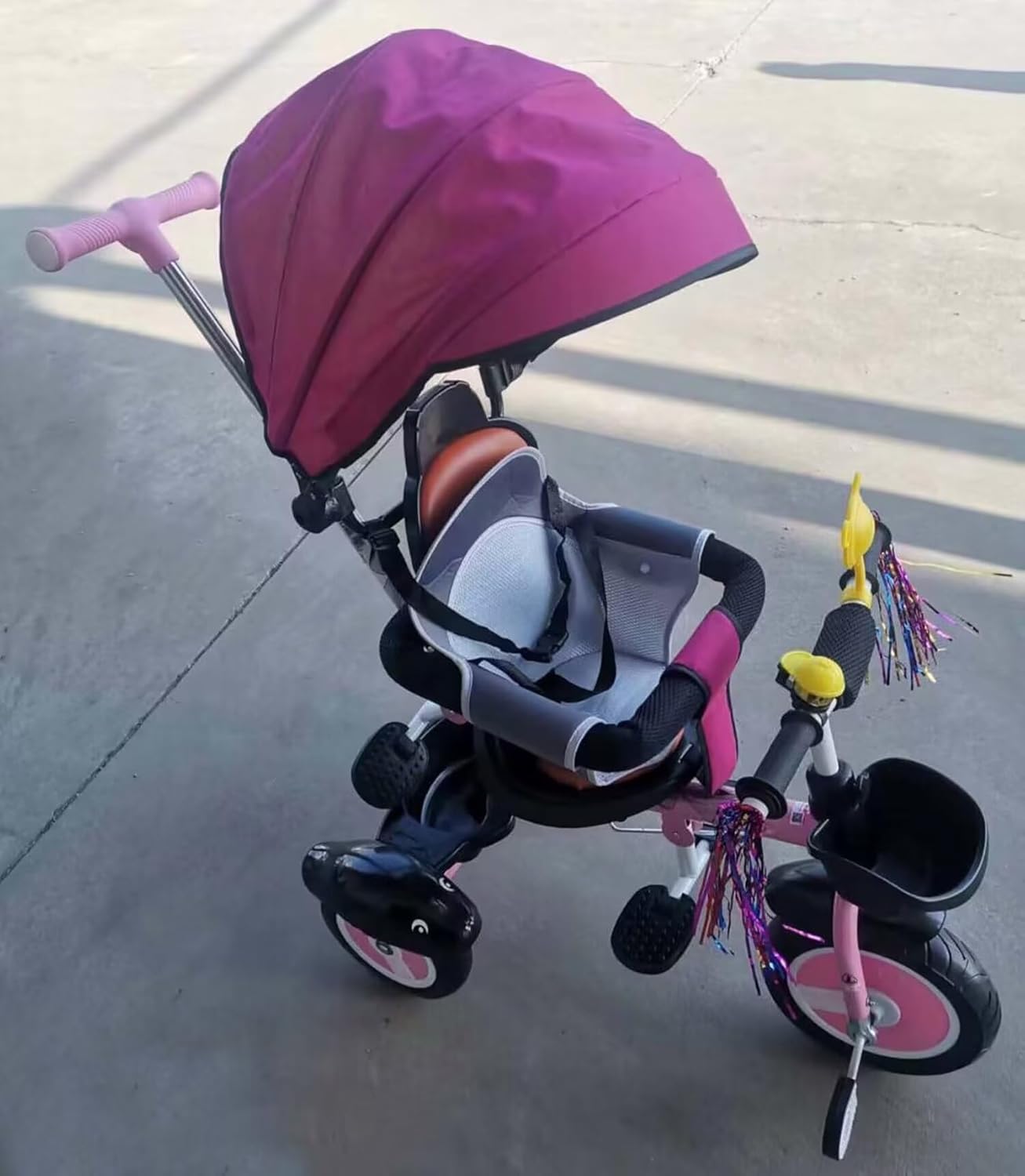 Parent Push Trike with Removable Canopy and Push Handle,Stroller Tricycle for Age 1-5,Swivel seat with guardrail, red-with pushrod