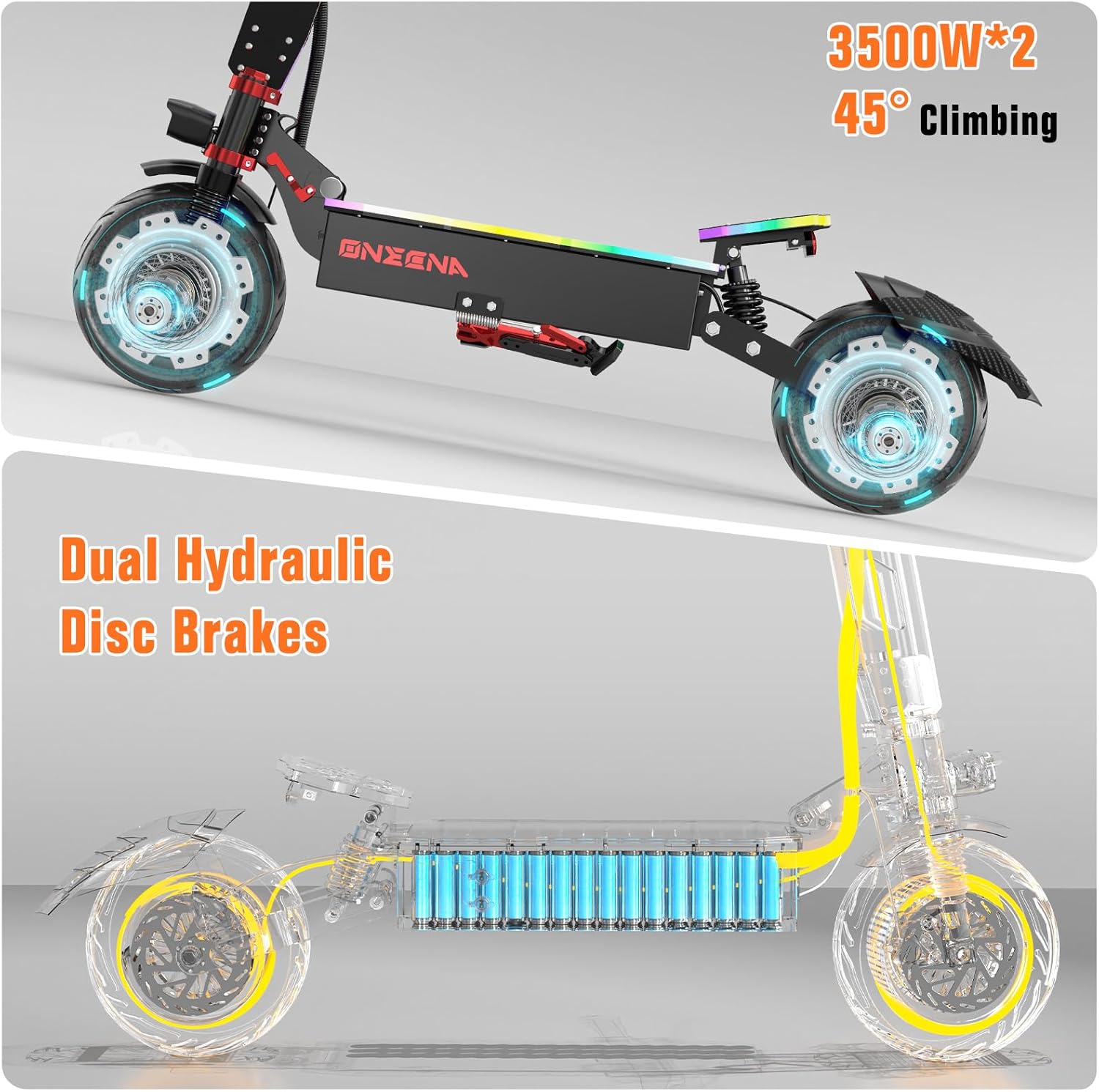 Electric Scooter Adults - 7000W Dual Motor Fast Electric Scooter, 38Ah Battery 70 Miles Long Range, 55MPH High-Speed Foldable Off-Road Commuter Scooter with Seat, LED Atmosphere Lights