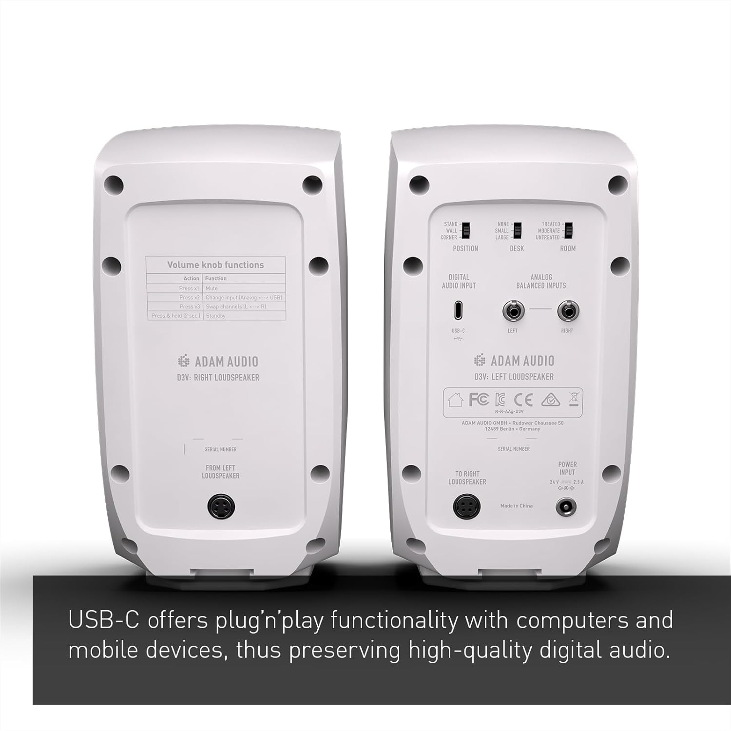 ADAM Audio D3V Active Desktop Monitoring System with USB-C Connection (Pair, White)