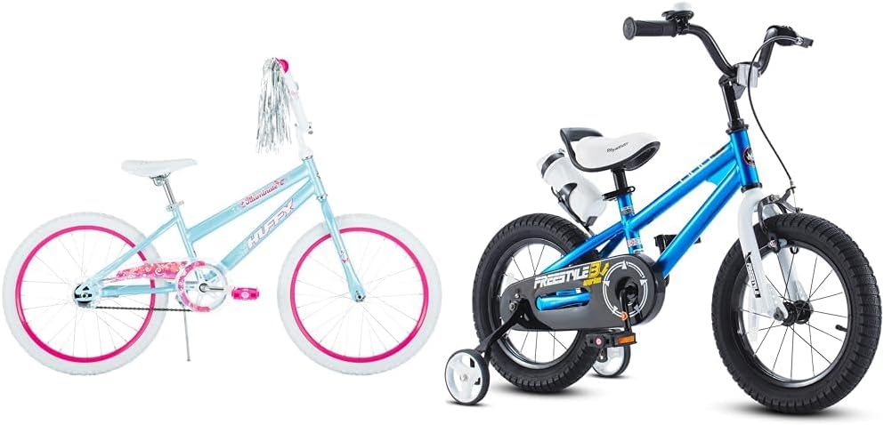 Huffy Illuminate 20” Girl’s Bike with Kickstand, Light Blue & Royalbaby Kids Bike Boys Girls Freestyle BMX Bicycle with Training Wheels Kickstand Gifts for Children Bikes 16 Inch Blue