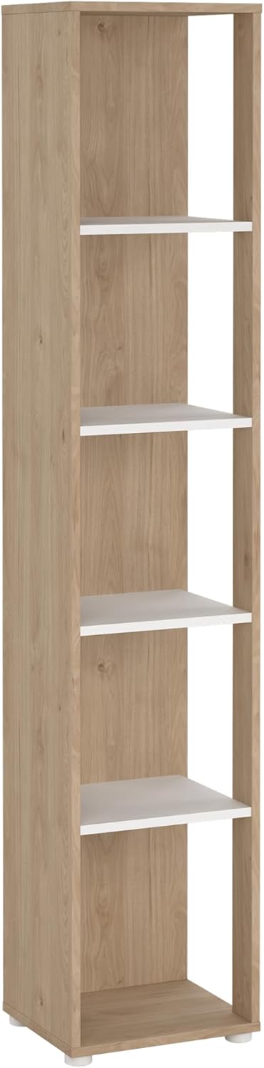 Tvilum Sign Tall Narrow 5 Shelf Bookcase, Open Storage Home Office Bookshelf in Jackson Hickory/White