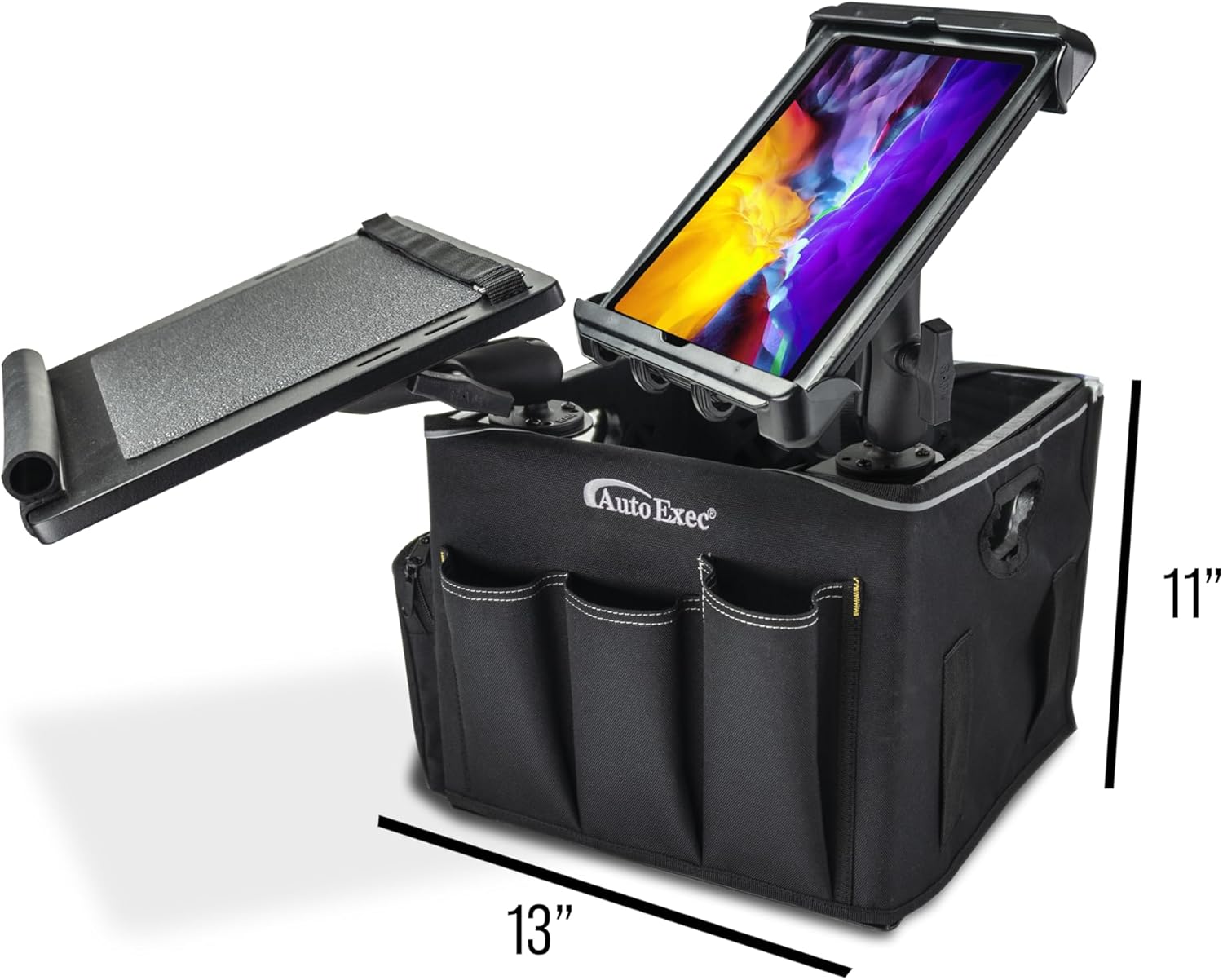 AutoExec Milkcrate Vehicle and Mobile Office Work Station with Apron Organizer, Laptop Tray, Tablet Mount and Phone Vent Clip