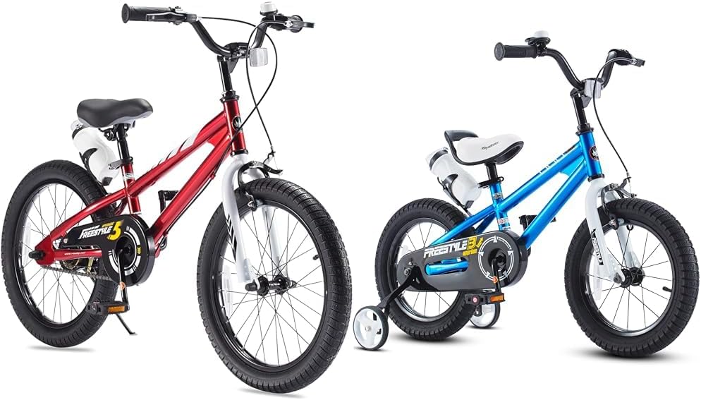 Royalbaby Boys Girls Kids Freestyle & Training Wheels Bikes 18 Inch BMX 2 Hand Brakes Child Bicycle with 14 Inch Toddlers Beginner Bicycle Blue
