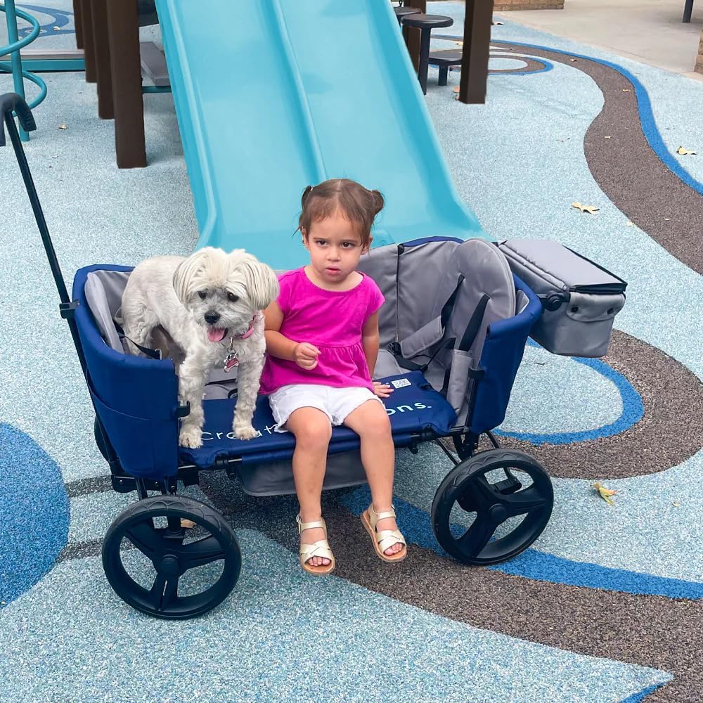 Creative Outdoor Foldable Stroller Wagon Buggy - Converts to Bench - Wagon Stroller for Kids - Removable Canopy - All-Terrain Wheels - Blue