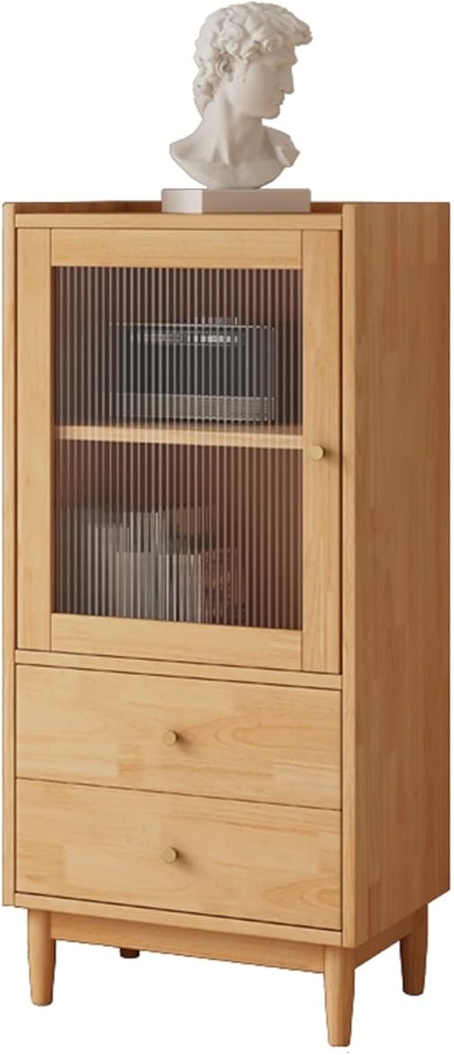 DOLUNTO Storage Shelf Solid Wood Bookcase with Glass Door, Simple Modern Storage Cabinet, Living Room Display Cabinet Floor-to-Ceiling Bookshelf (Color : 45CM Log Color 2layers)