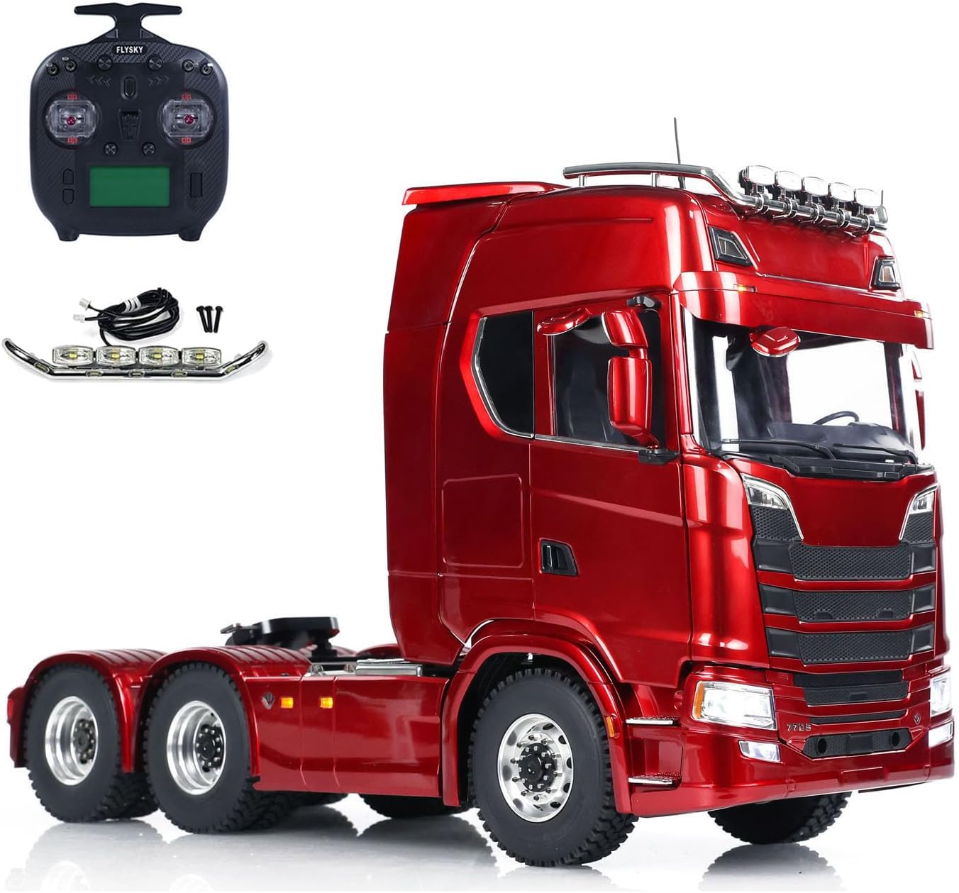 1/14 6X6 RC Tractor Truck Metal Chassis Differential Lock Axles Light Sound System Remote Control Car 2-Speed Transmission Hobby Grade Model(Burgundy)