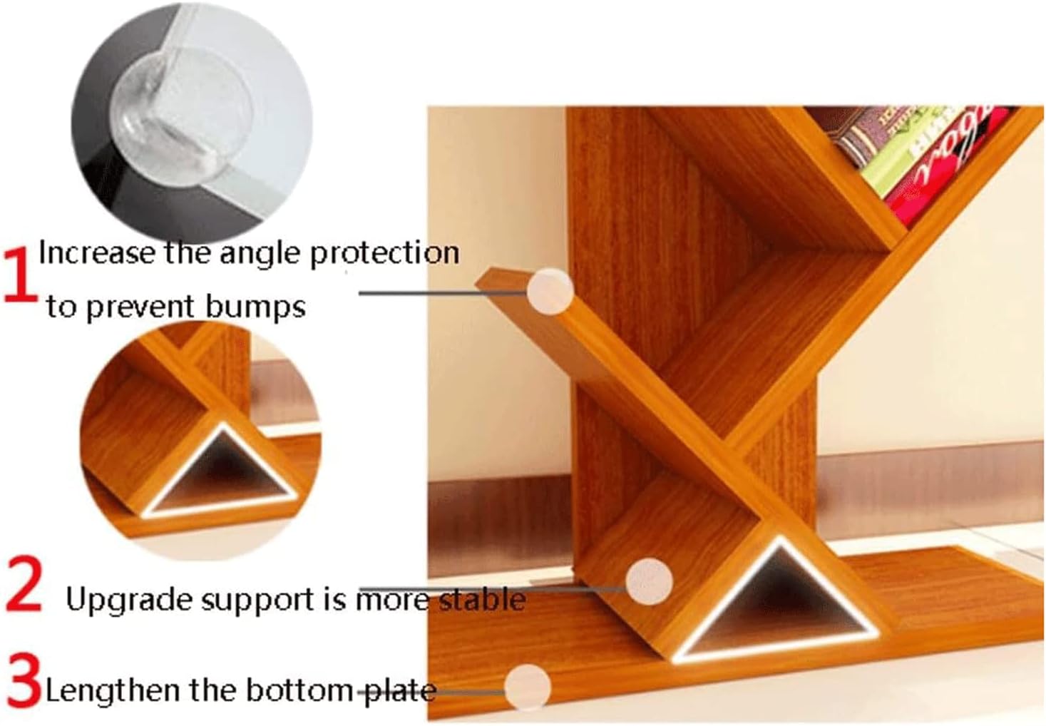 PAASHE Vertical Bookshelf 7 Tiers Large Capacity Bookcase Creative Tree Bookshelves Wooden Rack Bookcase Can Place Cd/Movie/Book