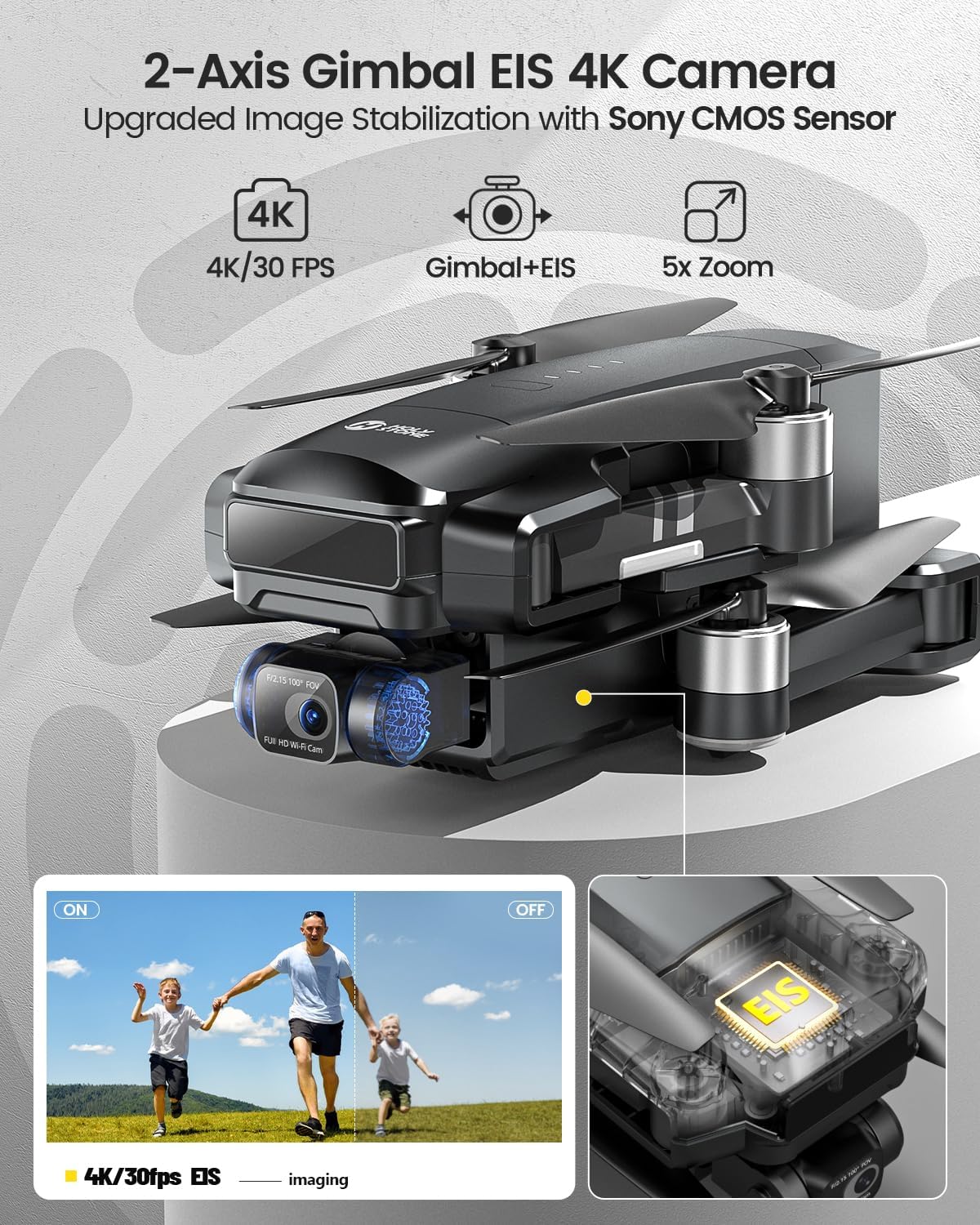 Holy Stone HS600 2-Axis Gimbal Drones with Camera for Adults 4K EIS, Integrated Remote ID, 20000 FT Range Transmission, GPS Drone with Brushless Motors, 4K/30FPS, Follow Me, Level 6 Wind Resistance