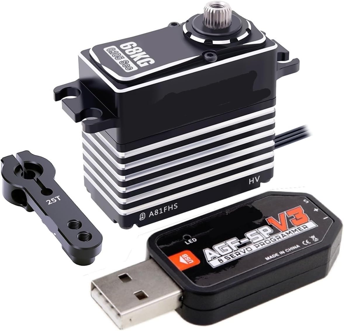 Programmable Servo A81FHS 68KG Monster Torque Digital Brushless Remote Control Servo Suitable for 1/5 1/8 1/10 Scale(A81FHS 68kg Set1)