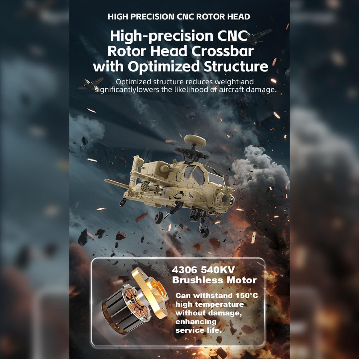 F11-N AH6 RC Helicopter for Adults, 1/32 2.4G 6CH Coaxial Dual Rotor 6G/3D RC Helicopter Model with Optical Flow Altitude Hold, Military Remote Control Helicopters, Flybarless Stunt Aircraft - RTF