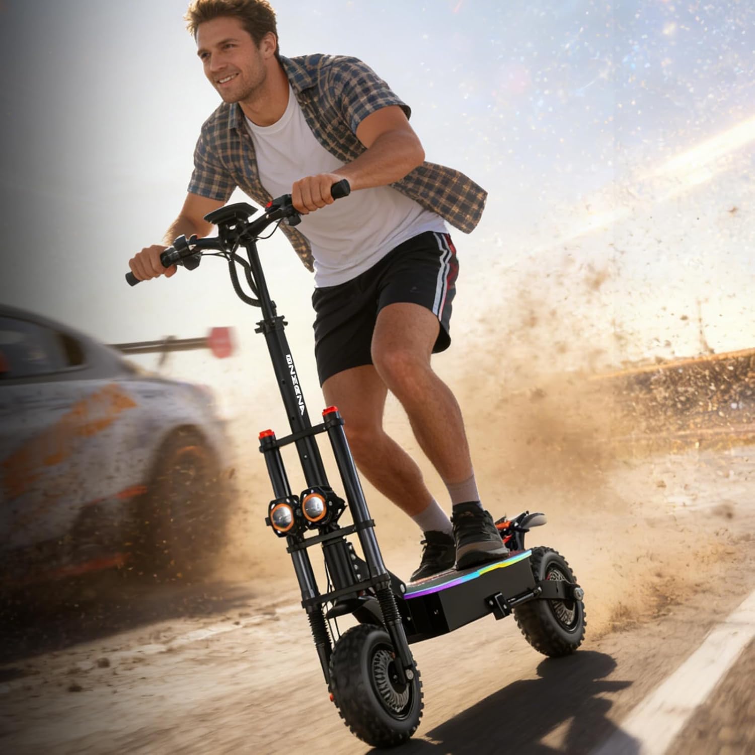 Electric Scooter Adults - 5600W Dual Motor Off-Road Scooter,60V 33Ah Battery 60Miles Long Range,50MPH Fast Electric Scooter with Seat,Dual Charging Ports for Commute/Outdoor Adventure