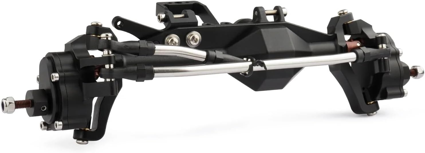 RC Front Rear Drive Axle Compatible with Axial for Capra for SCX10 III RC Car Cheater Rigs Aluminum Offset Portal Axle with Servo Mount Upgrade Parts(Black,Front and Rear)