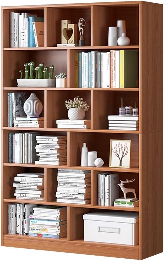 PurezmMoto 6 Tier Retro Bookshelf Wooden Storage Rack Display Shelf Simple Floor Standing Bookcase Easy to Assemble for Home Office Living Room (Color : B)