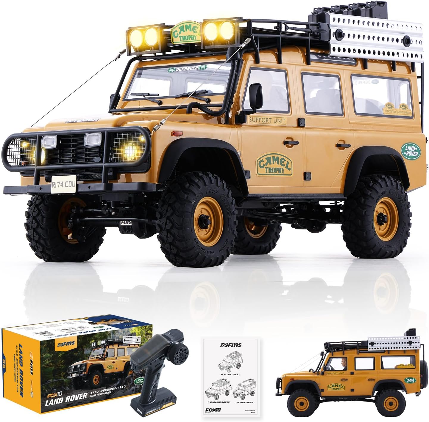 EAZYRC FMS FCX10 1/10 RC Crawler Land Rover Camel Trophy Edition, Official Licensed 4WD All Terrain Off-Road RC Truck for Adults, High-Detail Scale RC Car with Metal Gears, Upgraded Shocks (Defender)