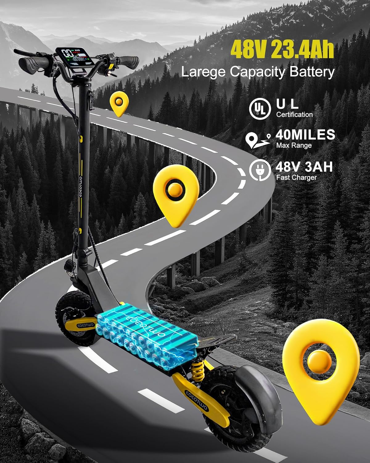 Off Road Electric Scooter for Adults, 1200W/2400W Motor E Scooter, Up to 31/40 MPH Top Speed & 20/43 Miles Long Range, 11