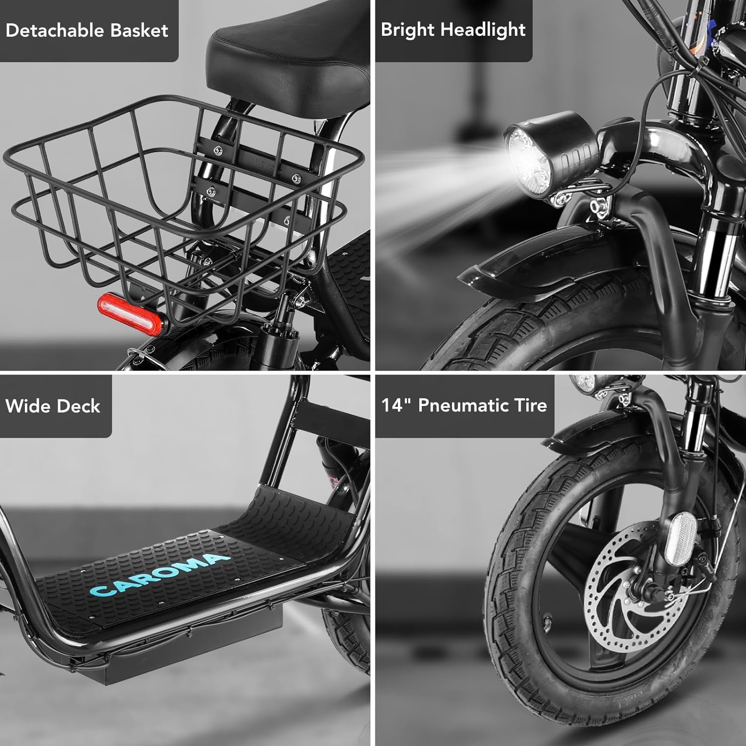 Caroma Electric Scooter for Adults with Seat, 800/1200W Motor, Max 30Miles Ranges&20Mph, 14