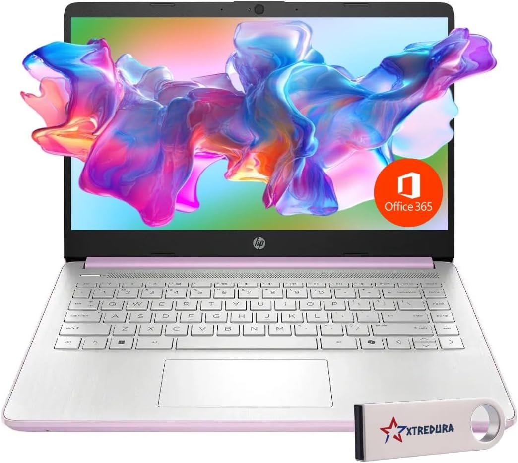 HP 14 Laptop Ultra Thin & Light, Intel N150 Quad-Core Processor, 8G RAM, 128GB SSD, Microsoft Office 365 Included, Windows 11, Lavender, XtreDura Accessories (Renewed)