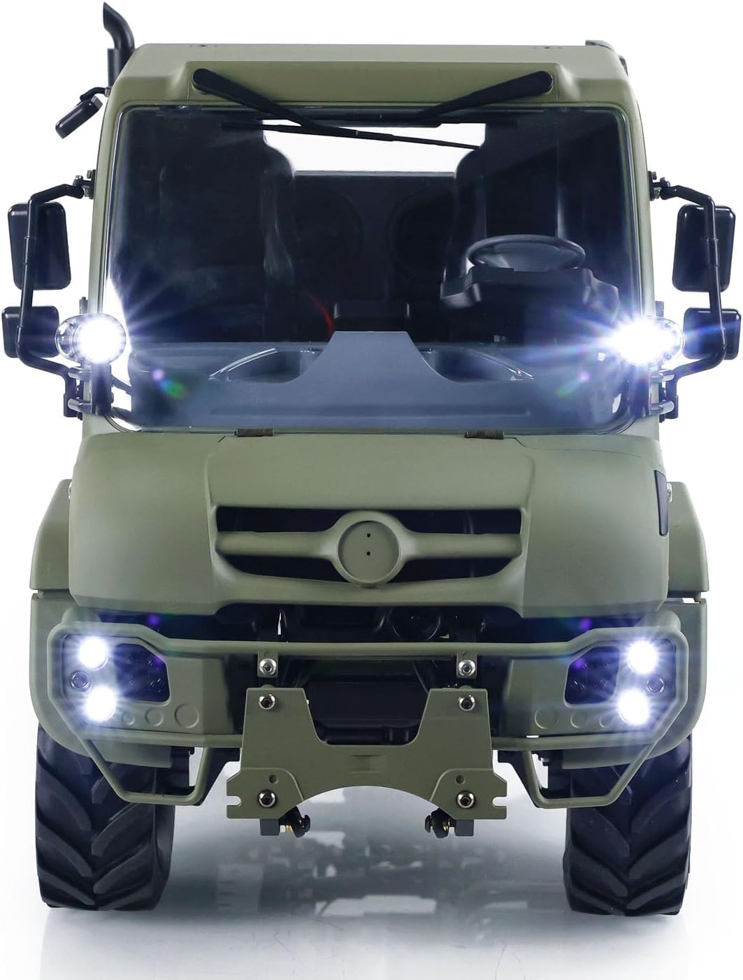 1/10 Metal Bucket RC Off-Road Vehicles U423 4x4 Remote Control Crawler Car Model 2-Speed Transmission Differential-Lock Axles Light Sound Hobby Grade Model(Matte Military Green)