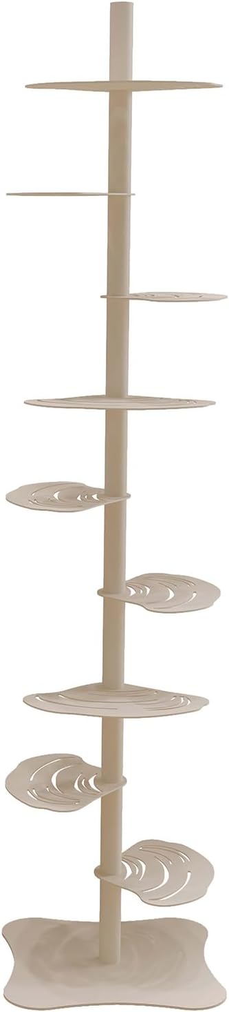 Spine Bookshelf, 9 Tier Metal Bookshelf Invisible Bookshelf, Height Adjustable Vertical Book Tower, Floor Standing Bookcase, Shell shape 360 Swivel Open Bookcase for Living Room, Office (Off-white)