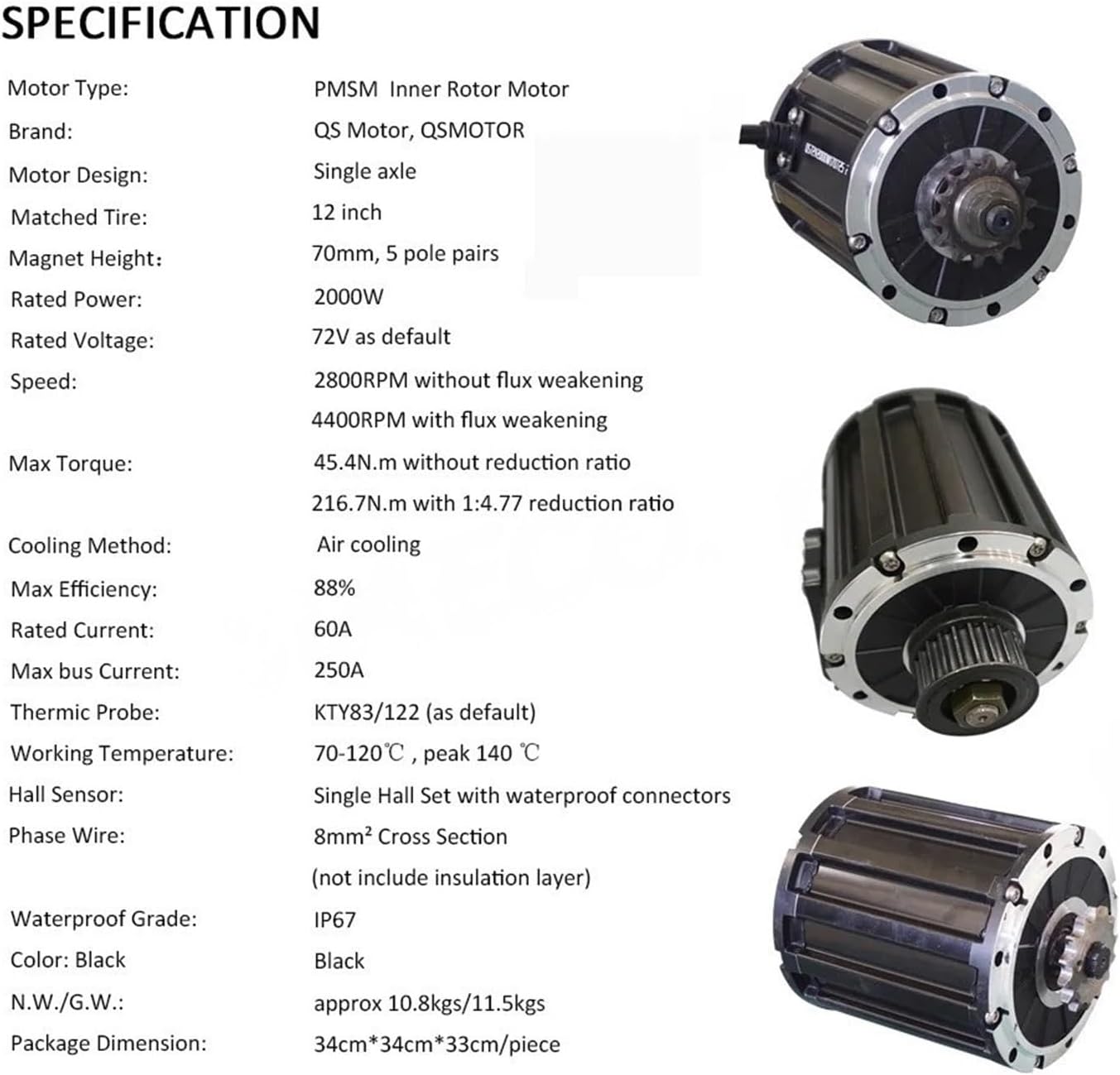 Mid Drive Motor Electric Scooter Motorcycle Motor QS Motor QSD120A-70 2000W QS120 72V 70KPH(Pulley)