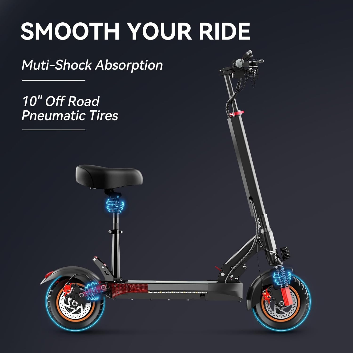 M4 Electric Scooter for Adults with Seat, Heavy Duty Foldable Off Road 10 Inch e Scooter, 31-37 Miles Long Range, 25-30 mph Fast Speed Mobility e Scooters for Teens Men Girls.