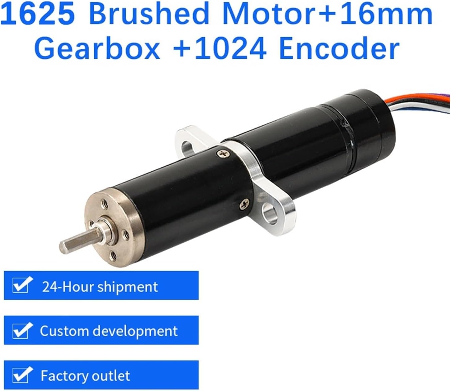 1625 Mini Micro Electric Coreless Carbon Brush DC Motor +16mm Gear Box with Encoder
