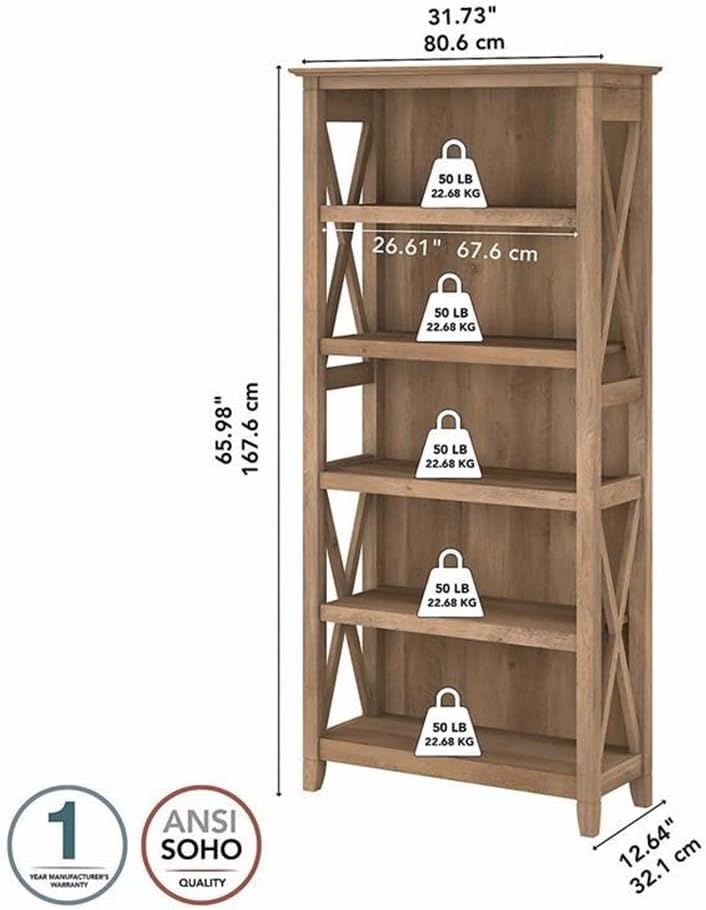 Home Square 5 Shelf Wood Bookcase Set in Reclaimed Pine (Set of 2)