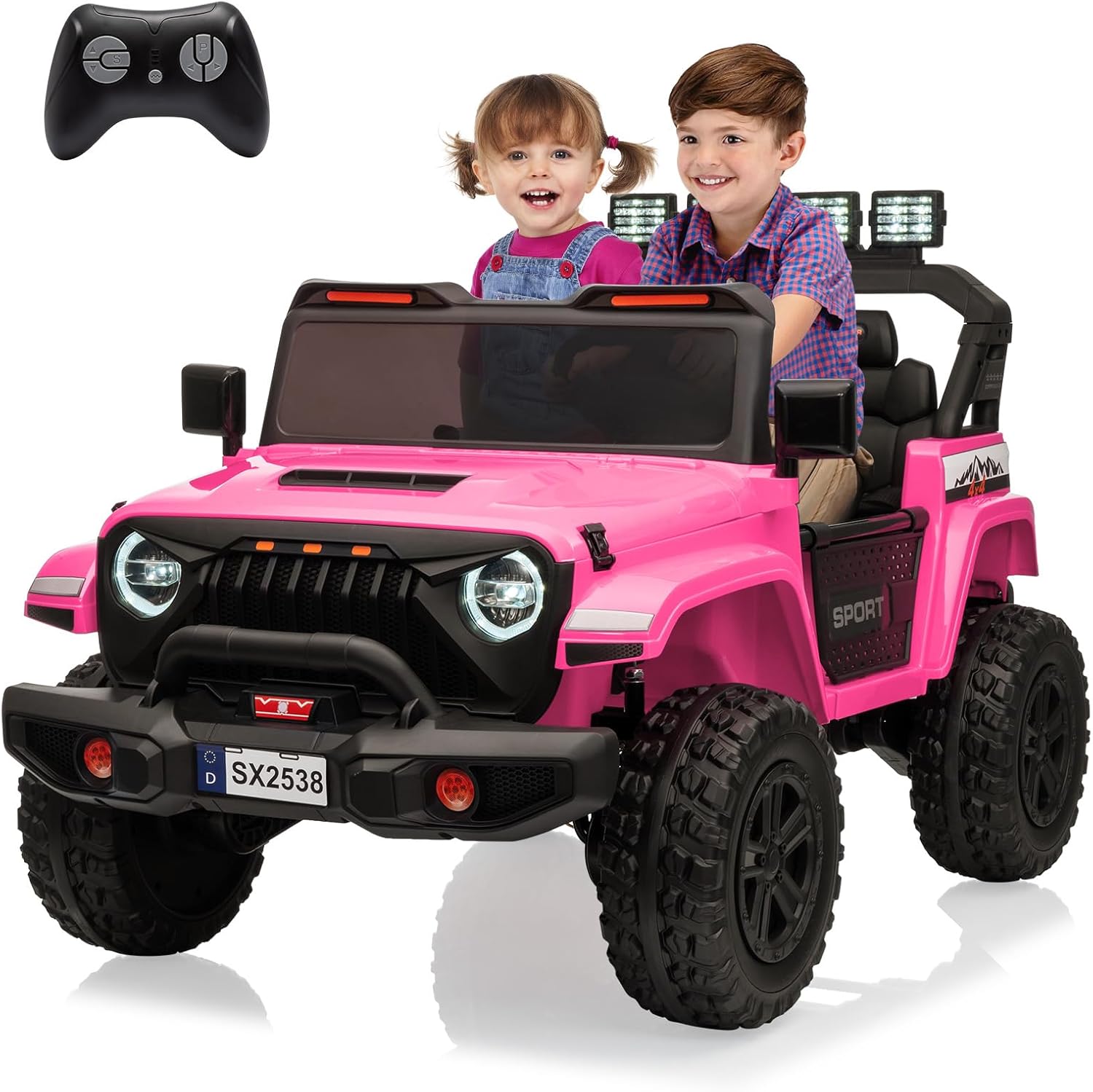 24V Ride On Car with Remote Control, 2 Seater Electric Toys for Big Kids w/20 Wide Seat, 4WD Power Truck Wheels, 4×200W Motors, Storage, Soft Start, Vehicles for Girls, Pink
