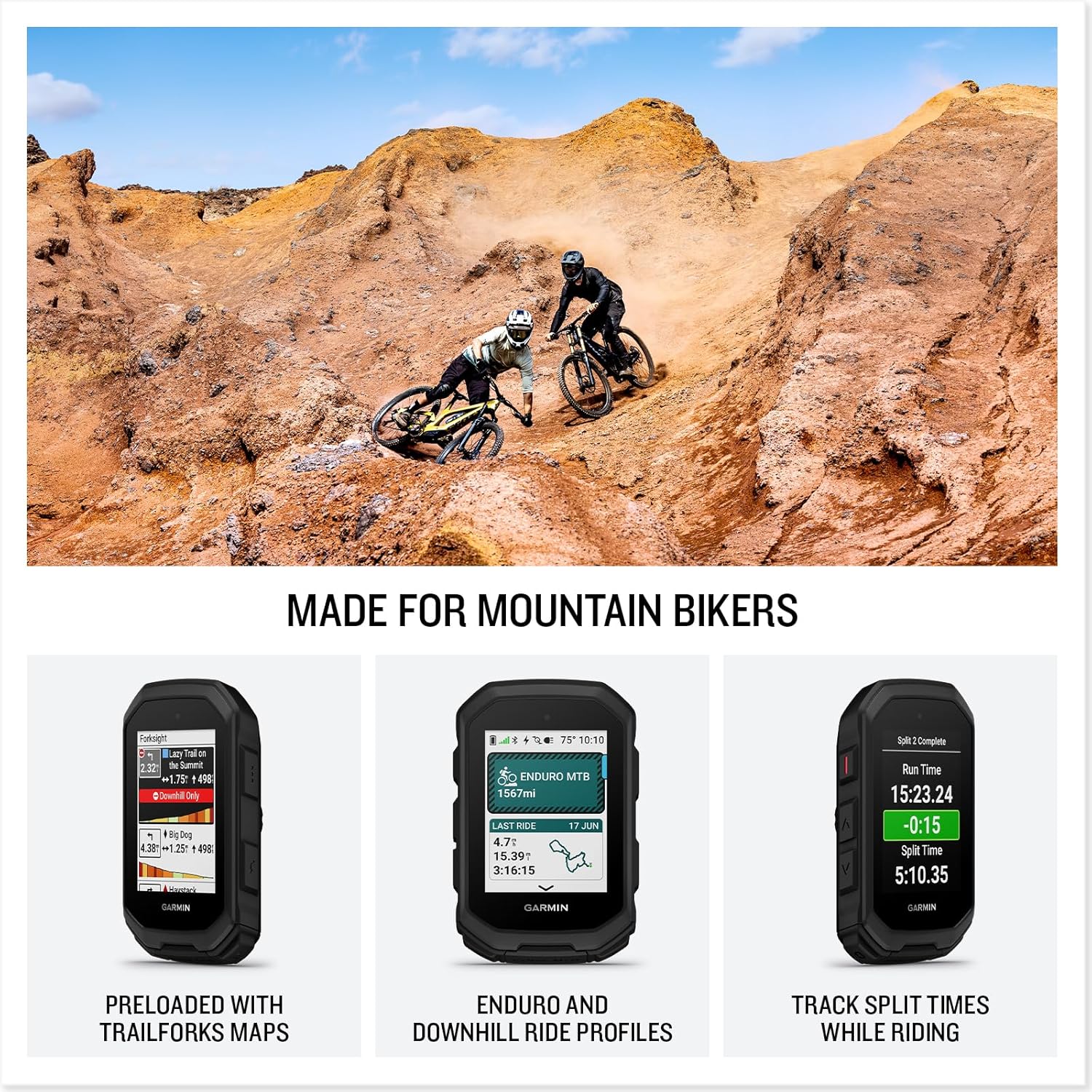 Garmin® Edge® MTB, Rugged GPS Bike Computer with Preloaded, Full-Color Trail Maps and Advanced Performance-Tracking for Mountain Bikers