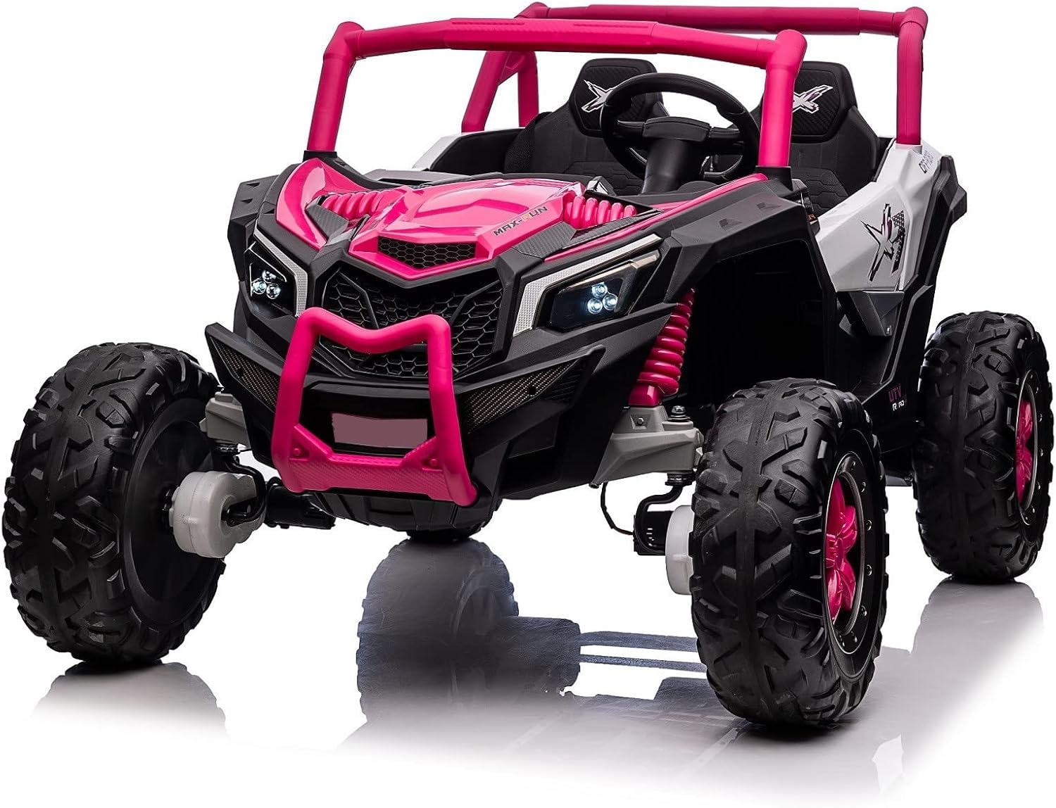 FINITO 24V UTV 2 Seater Ride On Buggy, Battery Powered car with Remote Control for 3+ Years Kid Drive,XXXL 4 Wheeler Electric Vehicle Ride On Toy,Max Speed 4.5mph,Load Capacity 200LBS(Pink)