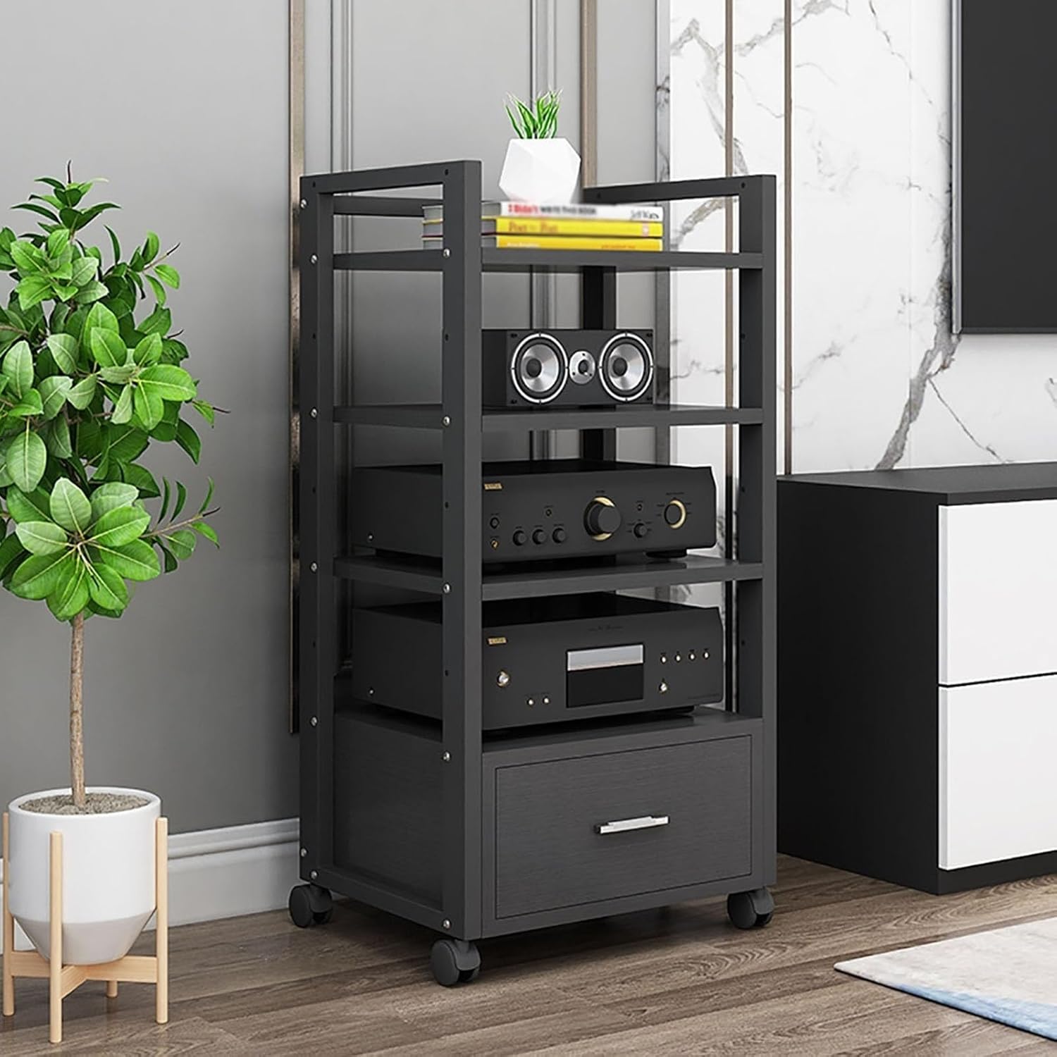 Multi-Tier Audio Rack with Drawer Amplifier Stand