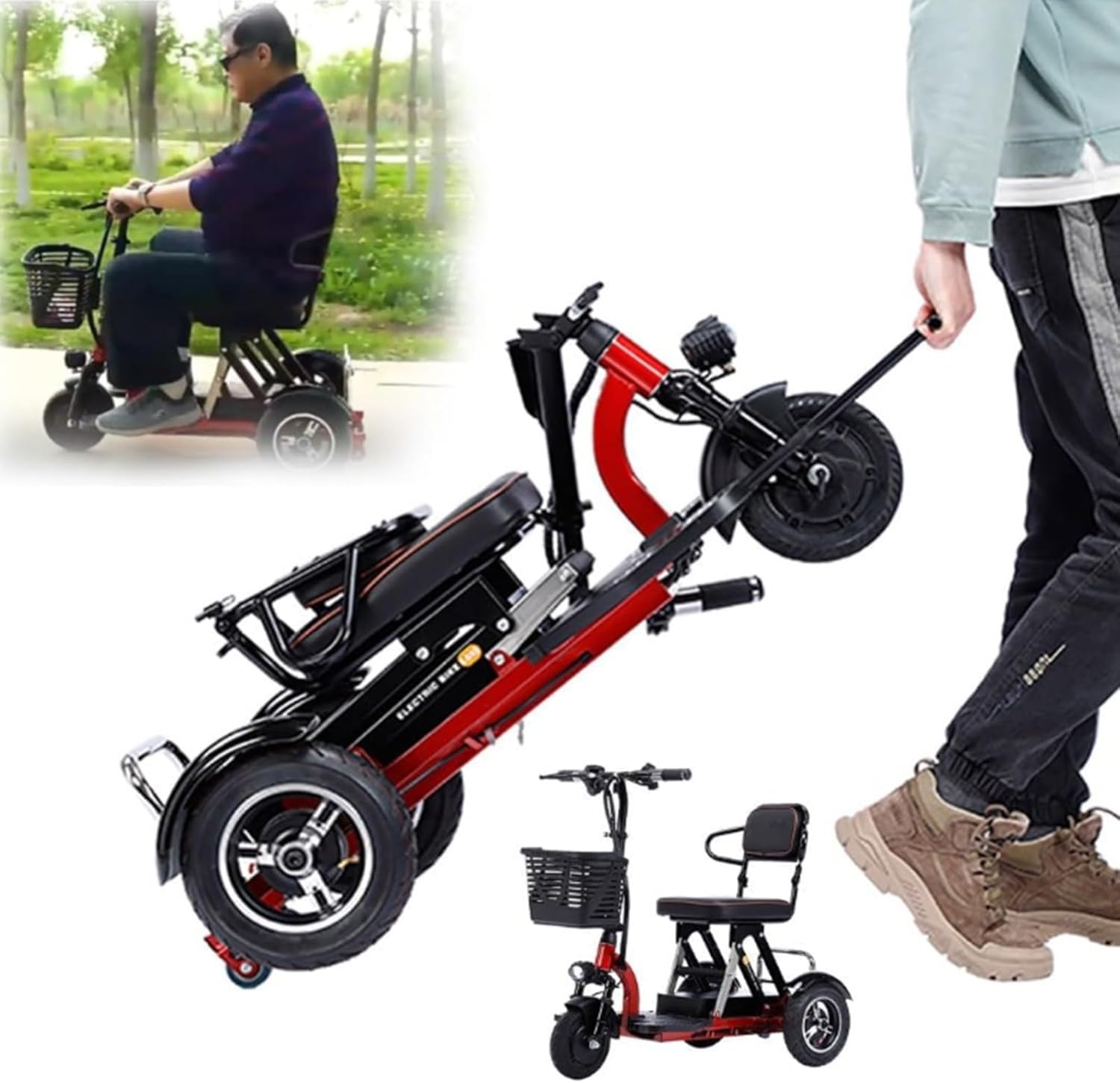 Foldable Lightweight 3-Wheel Mobility Scooter - up to 45Km Battery Life - Comfortable Seat - Ideal for Elderly & Disabled
