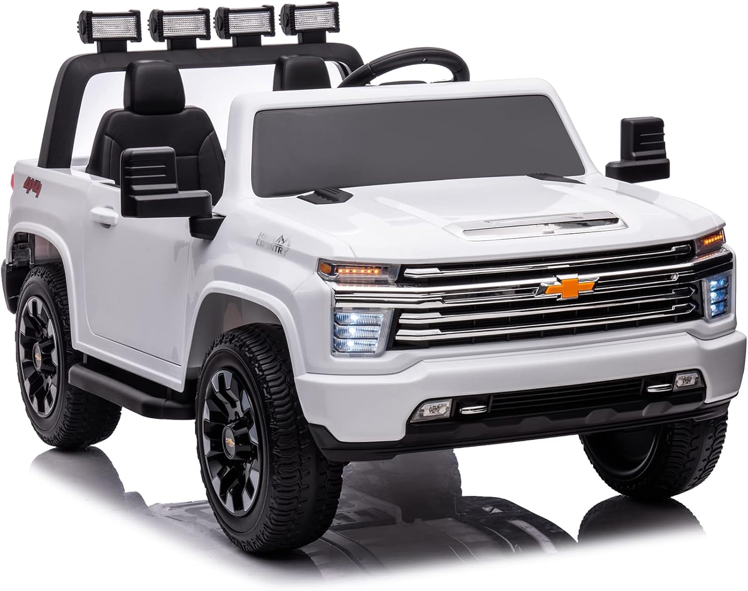 NEWQIDA 24V 2 Seater Ride On Car Licensed Chevrolet Silverado HD Pickup Truck Ride On Toys with Remote Control 4WD Kids Electric Power Vehicles Wheels for Boys Girls, EVA Tires, Music Function, White
