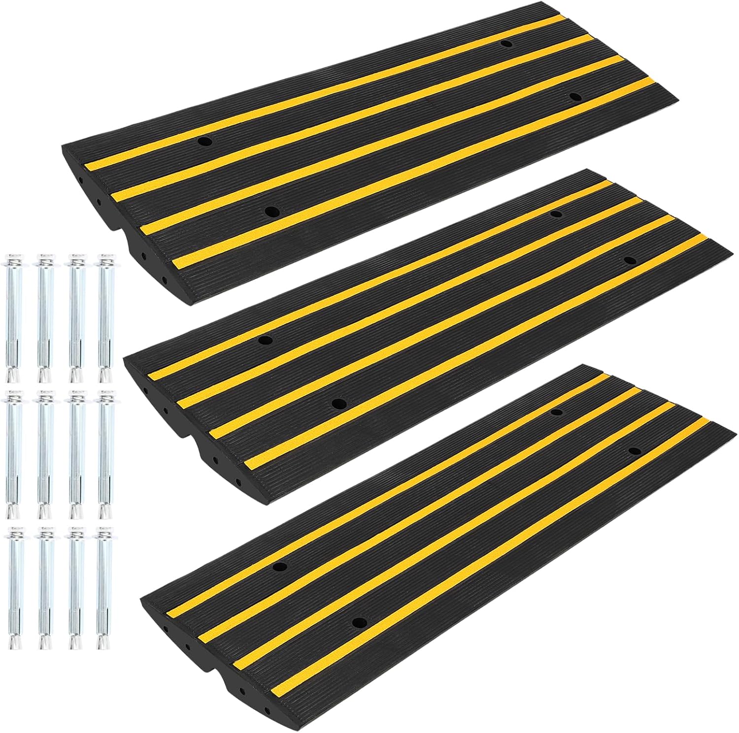Heavy Duty Rubber Curb Ramp - 110,000 Lb Capacity Threshold Ramp for Sidewalks & Driveways, Non-Slip Surface with 4 Expansion Screws, 2.4