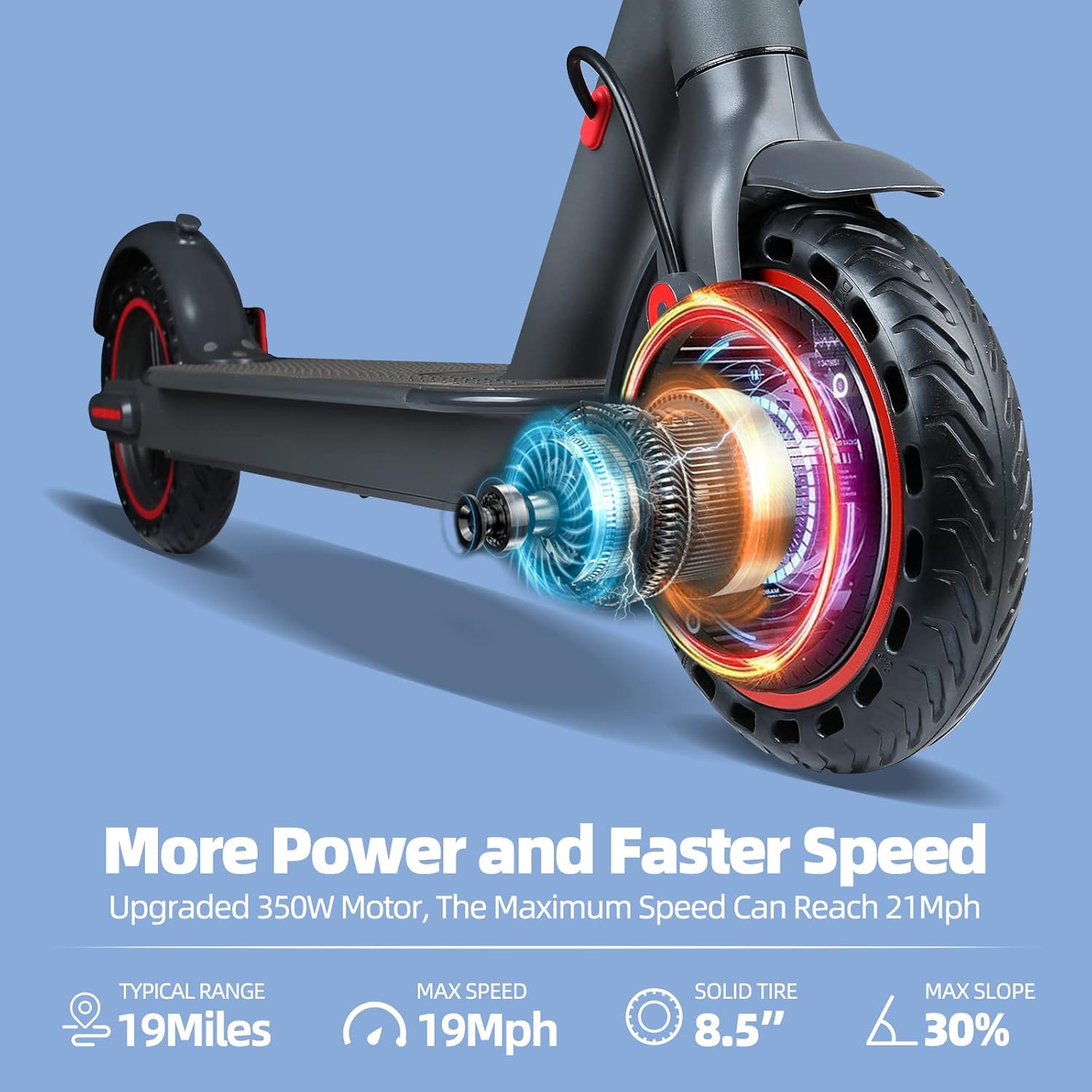Electric Scooter，350W Motor，Up to 19MPH，17.5~19 Miles Long-Range Portable Folding Commuter E-Scooter for Adults,8.5