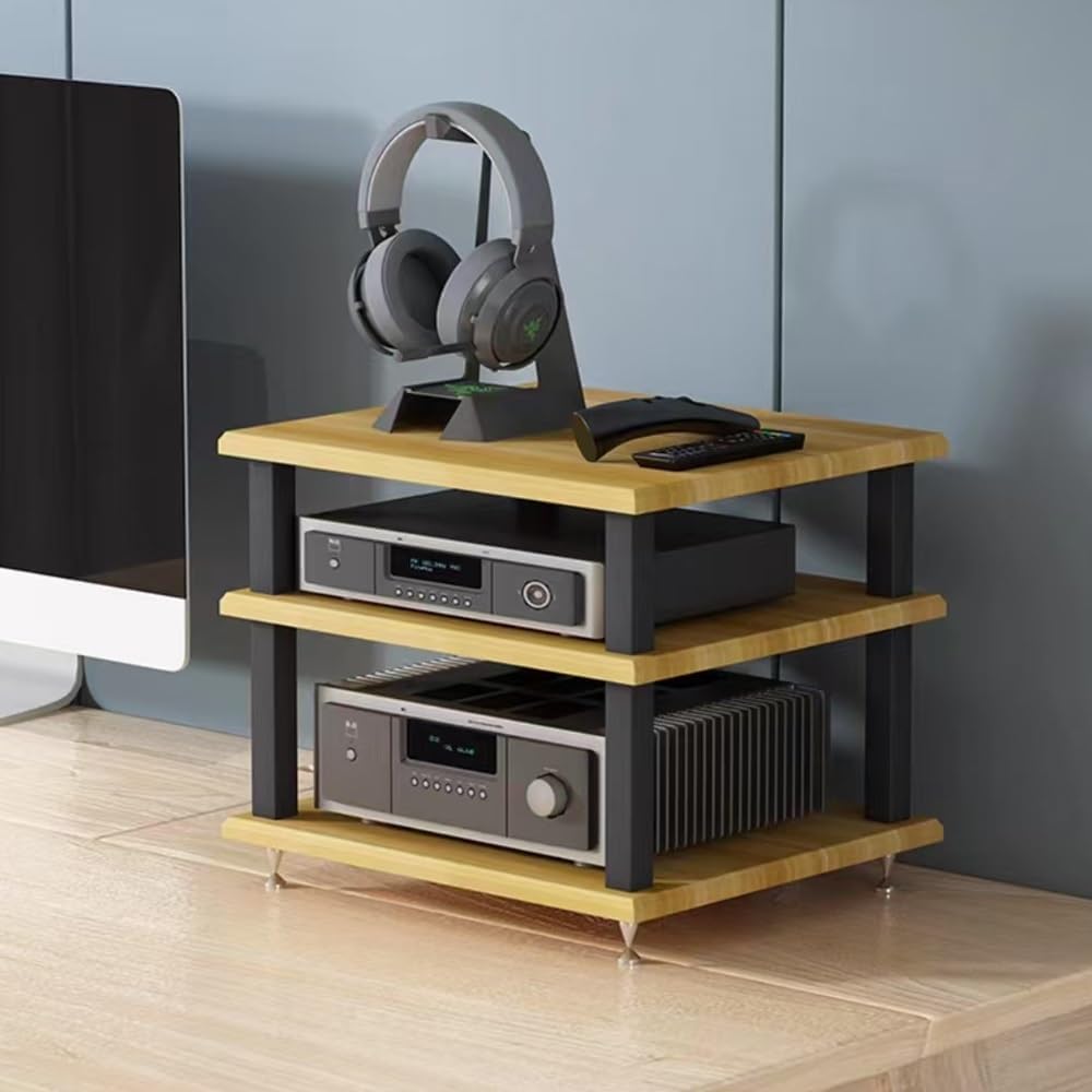 OGMOYT Audio Rack Small Desktop Media Console Stand Stereo Components Cabine Audio Video Tower Desk Shelf For Amplifier Speaker Record