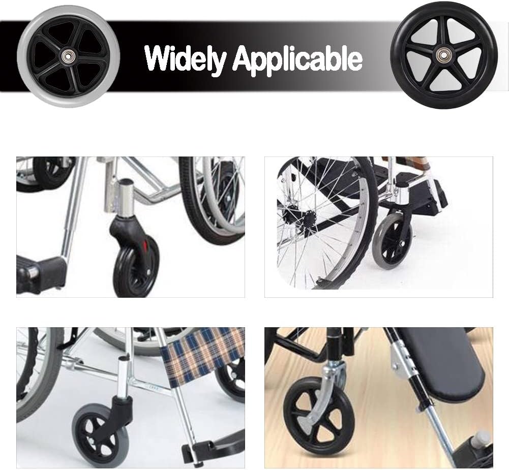 1 Pair 7Inch Wheelchair Replacement Wheels, Front Caster, Heavy Duty Manual Wheelchair, 5/16inch (8mm) Bearing Solid Tires, for Rollators, Walkers (Color : Gray)