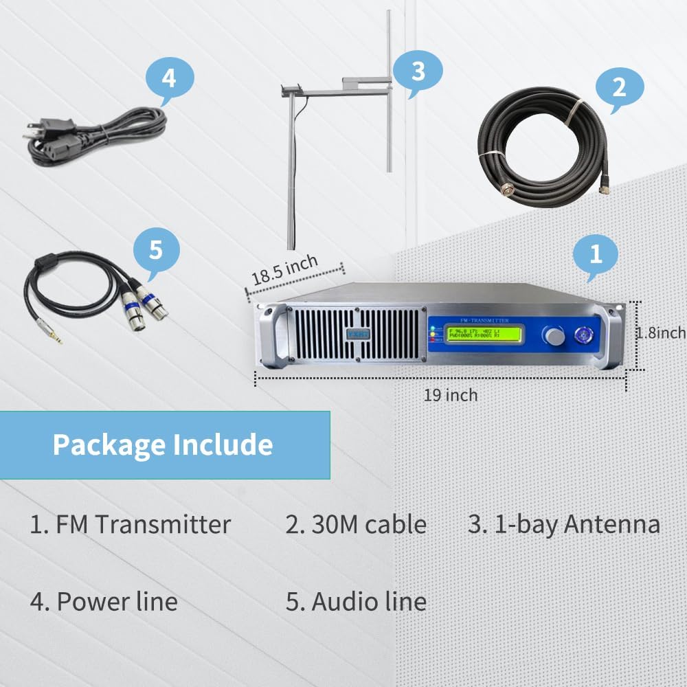 Long Range Professional FM Radio Broadcast Transmitter for Church Radio Station, FM Broadcast Transmitter 1000W+Antenna+30M Cable