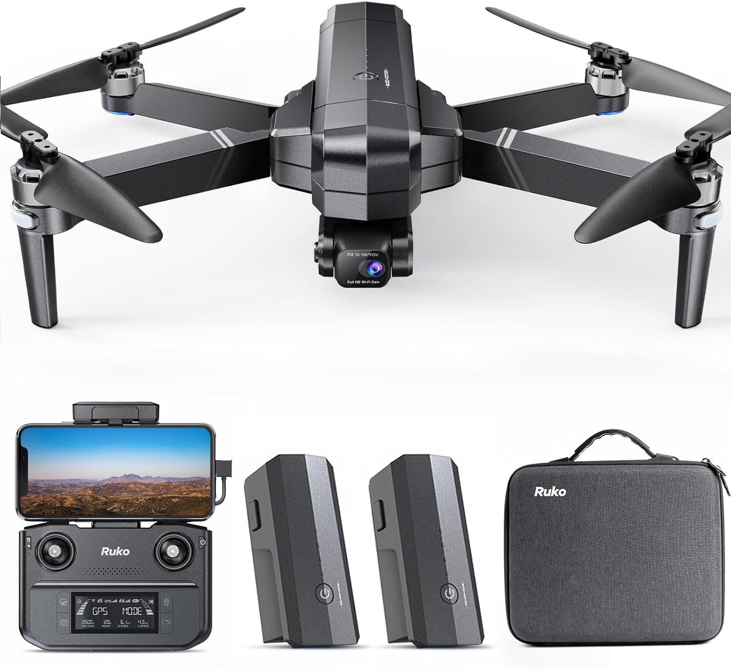 Ruko F11GIM2 Drones with Camera for Adults 4K, 64Mins Flight Time, Gimbal & EIS 4K Camera, 16404ft Digital video Transmission, GPS Auto-return Professional Quadcopter, Level 6 Wind Resistance