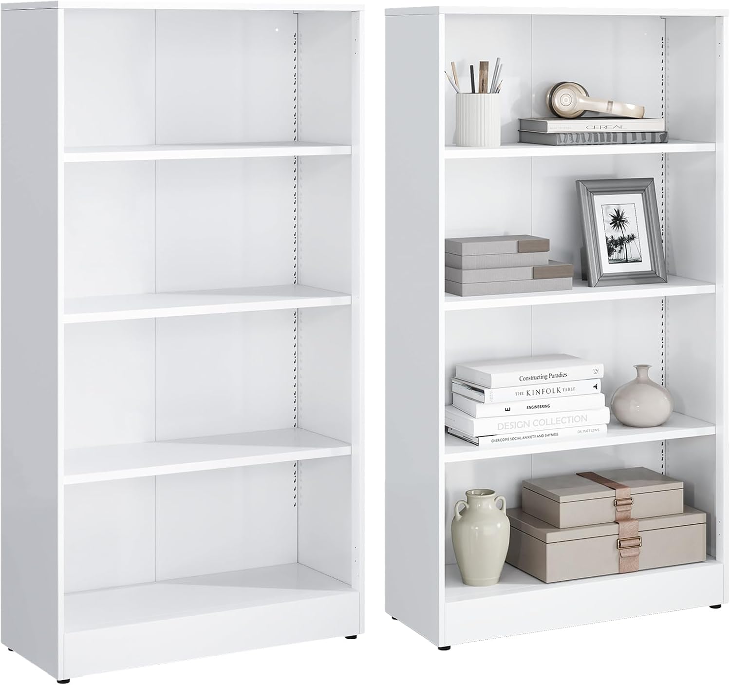 IRONMIX Metal Open Bookshelf, 4-Tier Bookshelf with Adjustable Shelves, White Bookcase Storage Shelf, 59