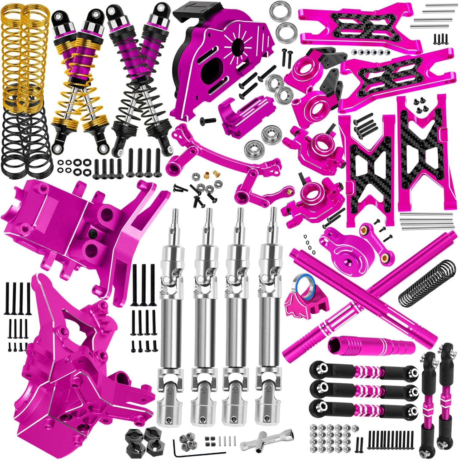 Upgrade Parts for 1/10 Granite/Senton 3S BLX Mega 550,Shocks&Gearbox&Arms&Caster Blocks hubs&25T Servo Saver&Steering Bellcranks&CVD&Support&Transmission&Center Driveshafts&Links,Pink