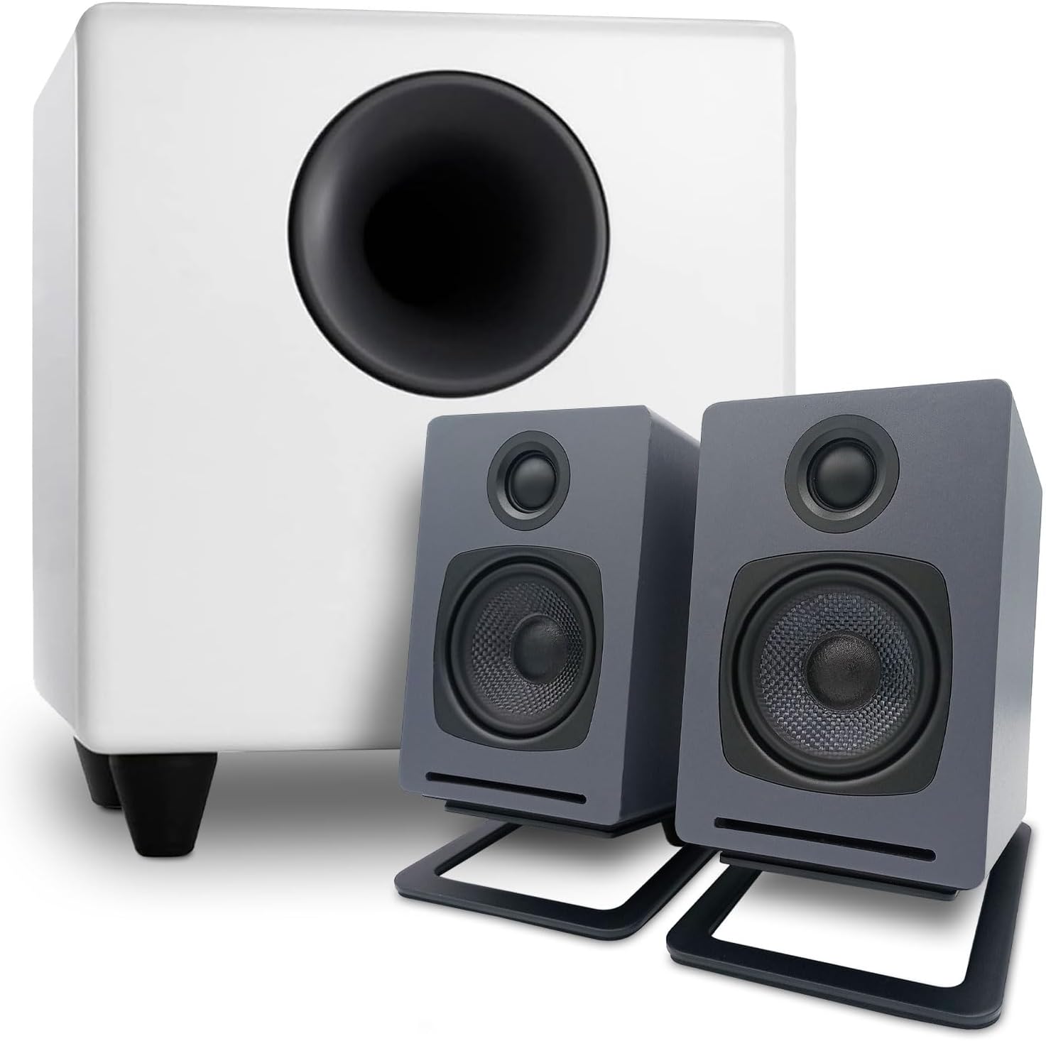 Audioengine A1 Computer Speakers with Subwoofer S8 White and DS1M Stands