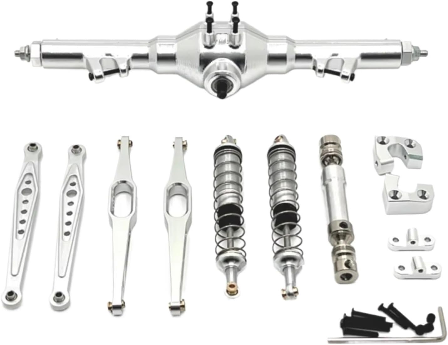 Rc Components For Wltoys 124006 12423 12427 12428 12429 1/12 Metal Rear Axle Drive Shaft Shock Absorber Trailing Arms RC Car Upgrade Parts Kit(Silver)